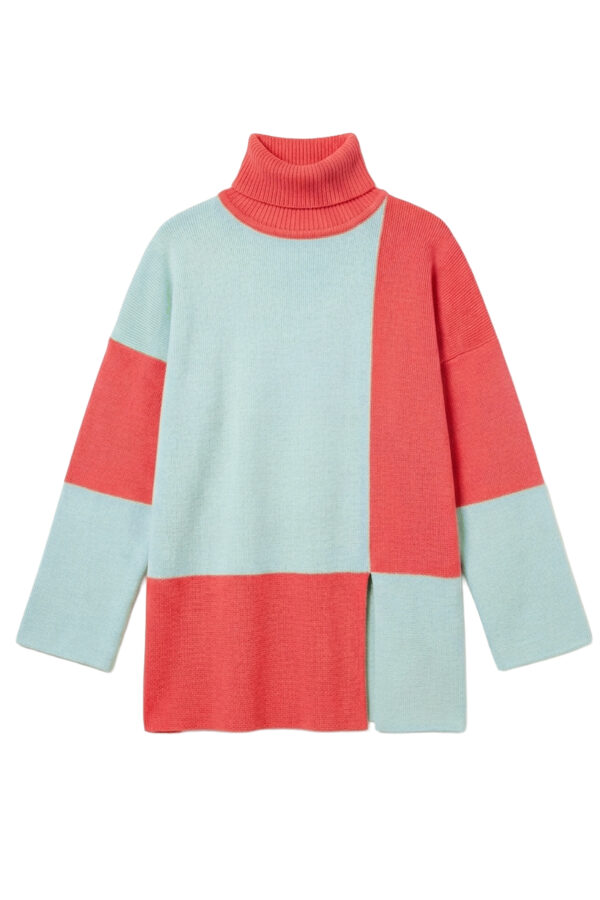 Sweter CHECKMATE malinowo-błękitny