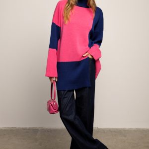 Sweter CHECKMATE granatowo-różowy